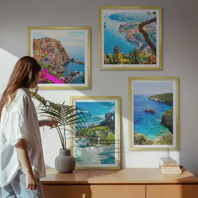 Wanddeko-Set mit Motiv Palmen am Meer und blauem Wasser