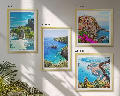 Wanddeko-Set mit Motiv Palmen am Meer und blauem Wasser