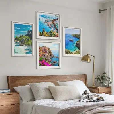 Wanddeko-Set mit Motiv Palmen am Meer und blauem Wasser