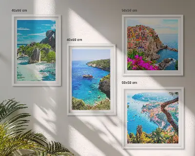 Wanddeko-Set mit Motiv Palmen am Meer und blauem Wasser
