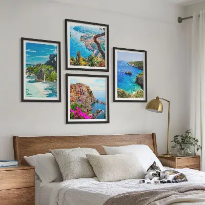 Wanddeko-Set mit Motiv Palmen am Meer und blauem Wasser