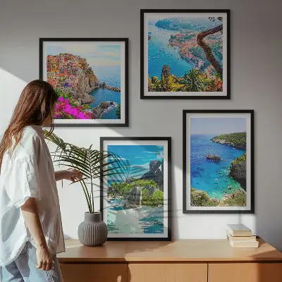 Wanddeko-Set mit Motiv Palmen am Meer und blauem Wasser