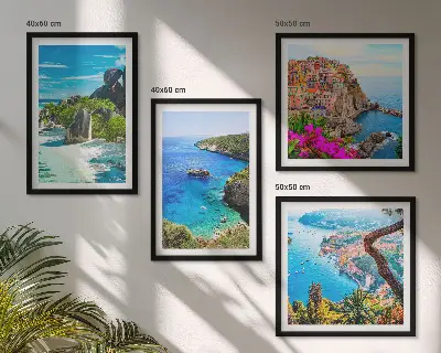 Wanddeko-Set mit Motiv Palmen am Meer und blauem Wasser
