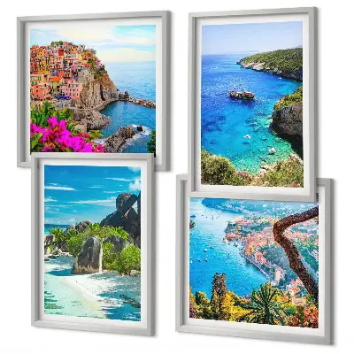 Wanddeko-Set mit Motiv Palmen am Meer und blauem Wasser