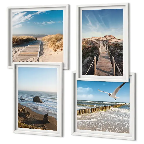 Wandbild Strandwellen, Himmelsbrücke und Spaziergang als gerahmtes Polyptychon