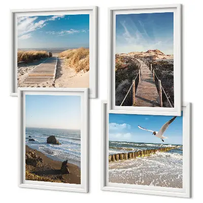 Wandbild Strandwellen, Himmelsbrücke und Spaziergang als gerahmtes Polyptychon