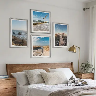 Wandbild Strandwellen, Himmelsbrücke und Spaziergang als gerahmtes Polyptychon