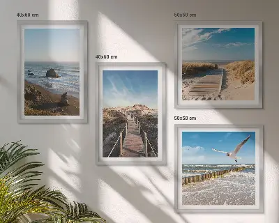 Wandbild Strandwellen, Himmelsbrücke und Spaziergang als gerahmtes Polyptychon