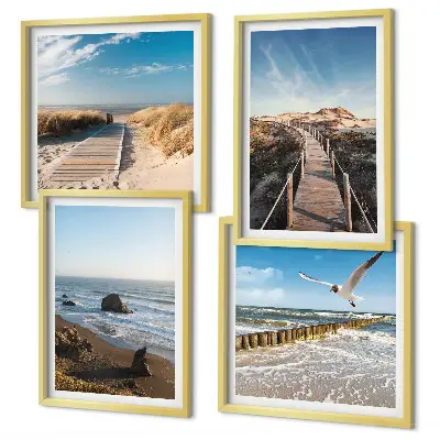 Wandbild Strandwellen, Himmelsbrücke und Spaziergang als gerahmtes Polyptychon
