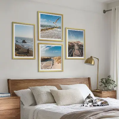 Wandbild Strandwellen, Himmelsbrücke und Spaziergang als gerahmtes Polyptychon