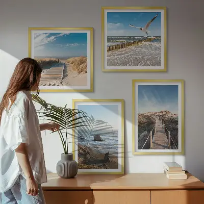 Wandbild Strandwellen, Himmelsbrücke und Spaziergang als gerahmtes Polyptychon