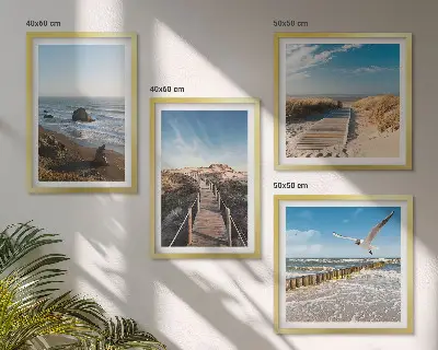 Wandbild Strandwellen, Himmelsbrücke und Spaziergang als gerahmtes Polyptychon