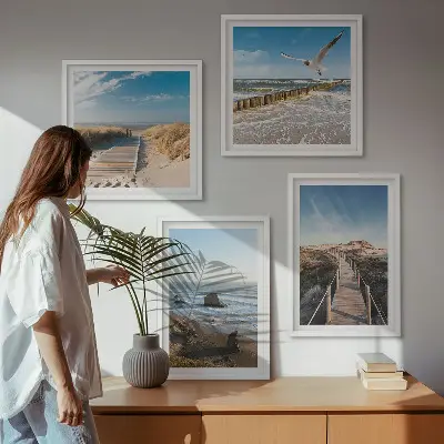 Wandbild Strandwellen, Himmelsbrücke und Spaziergang als gerahmtes Polyptychon