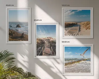 Wandbild Strandwellen, Himmelsbrücke und Spaziergang als gerahmtes Polyptychon