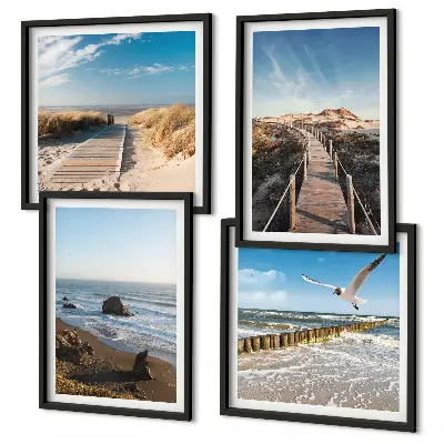 Wandbild Strandwellen, Himmelsbrücke und Spaziergang als gerahmtes Polyptychon