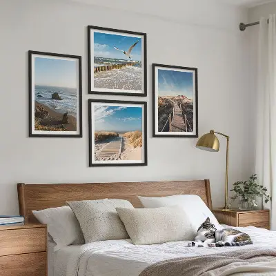 Wandbild Strandwellen, Himmelsbrücke und Spaziergang als gerahmtes Polyptychon