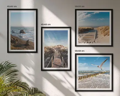 Wandbild Strandwellen, Himmelsbrücke und Spaziergang als gerahmtes Polyptychon