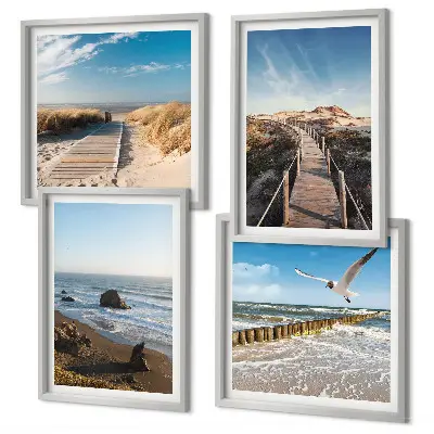 Wandbild Strandwellen, Himmelsbrücke und Spaziergang als gerahmtes Polyptychon