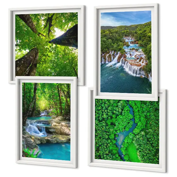 Wanddeko-Set mit Motiv Wasserfall im grünen Wald