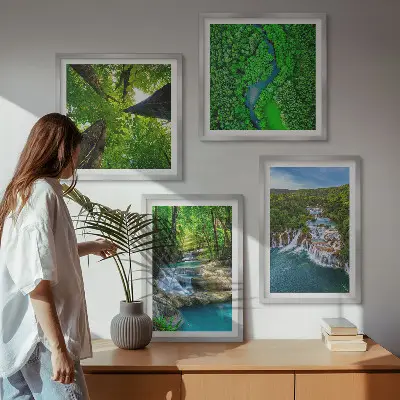 Wanddeko-Set mit Motiv Wasserfall im grünen Wald