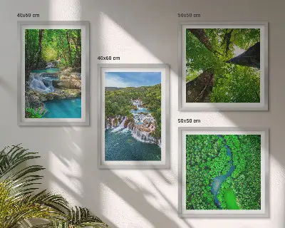 Wanddeko-Set mit Motiv Wasserfall im grünen Wald