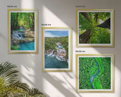 Wanddeko-Set mit Motiv Wasserfall im grünen Wald