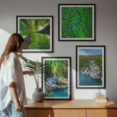 Wanddeko-Set mit Motiv Wasserfall im grünen Wald