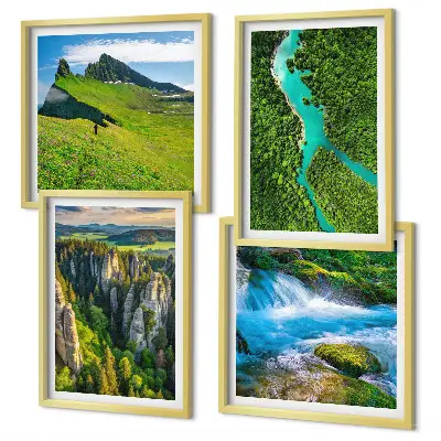 Grüne Berge, Flussfelsen Polyptychon mit Rahmen