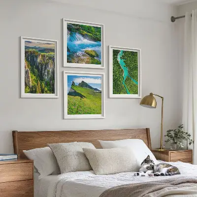 Grüne Berge, Flussfelsen Polyptychon mit Rahmen