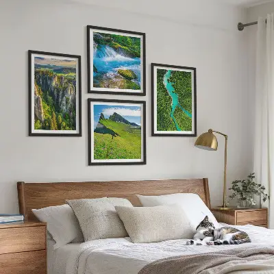 Grüne Berge, Flussfelsen Polyptychon mit Rahmen