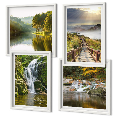 Wanddeko-set Wasserfälle, Berge, Wolken, Herbst