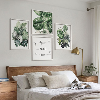 Polyptychon mit rahmen Aquarell von grünen tropischen Blättern