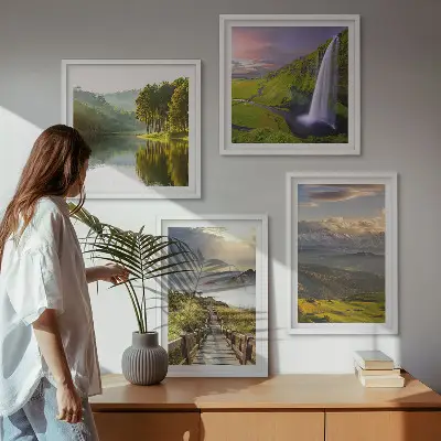 Wanddeko-Set mit Berglandschaften und Wasserfall