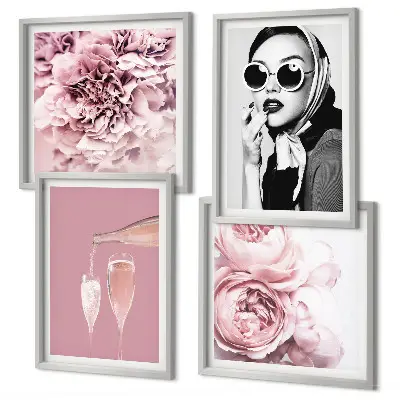Wanddeko-Set mit Blumenmotiven wie Pfingstrosen und Rosen für ein elegantes Ambiente