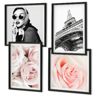 Polyptychon mit rahmen Eiffels Porträt einer Frau mit Rosen