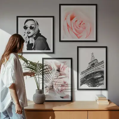 Eiffels Porträt einer Frau mit Rosen als gerahmtes Polyptychon