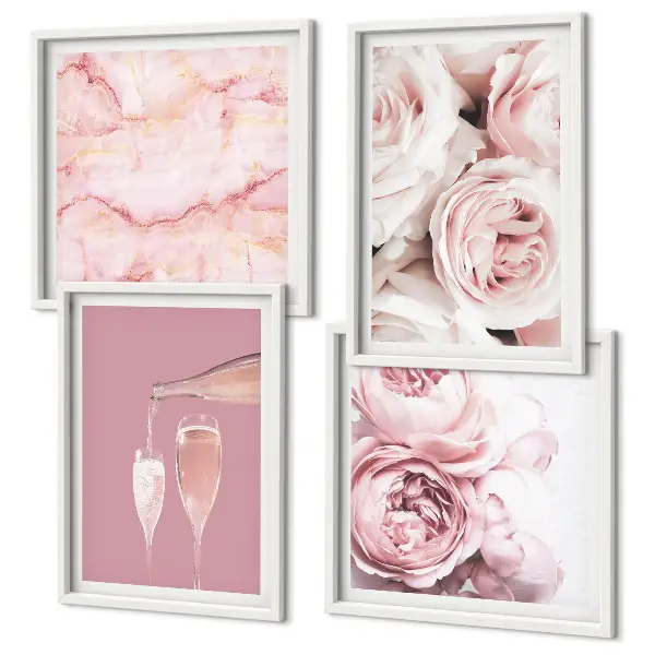 Wanddeko-Set mit Rosen in Champagner, Marmor und Pastell