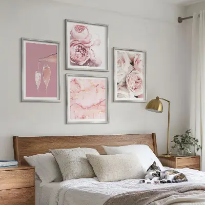 Wanddeko-Set mit Rosen in Champagner, Marmor und Pastell