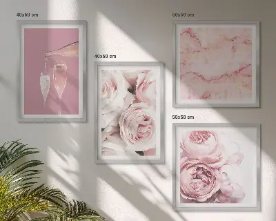 Wanddeko-Set mit Rosen in Champagner, Marmor und Pastell