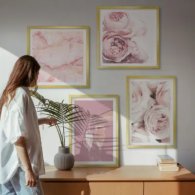 Wanddeko-Set mit Rosen in Champagner, Marmor und Pastell