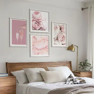 Wanddeko-Set mit Rosen in Champagner, Marmor und Pastell