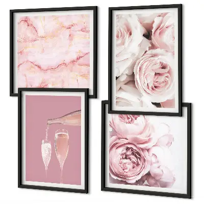Wanddeko-Set mit Rosen in Champagner, Marmor und Pastell