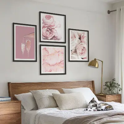 Wanddeko-Set mit Rosen in Champagner, Marmor und Pastell