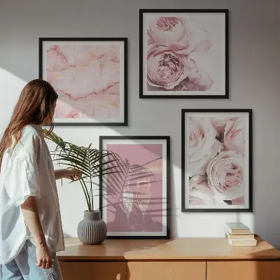 Wanddeko-Set mit Rosen in Champagner, Marmor und Pastell