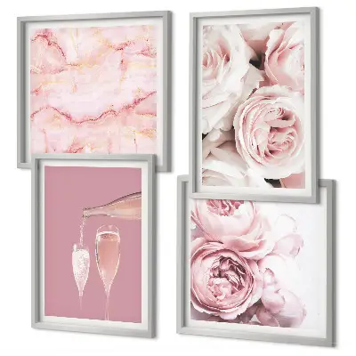 Wanddeko-Set mit Rosen in Champagner, Marmor und Pastell