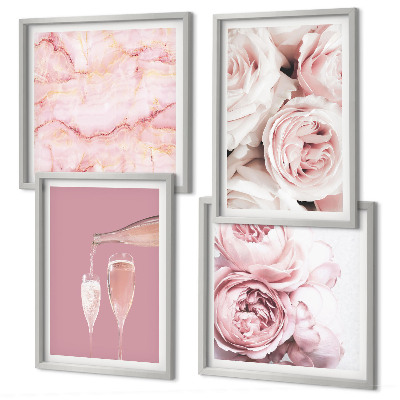 Wanddeko-set Rosen, Champagner, Marmor, Pastell