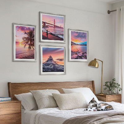Polyptychon mit rahmen Sonnenuntergangsbrücke Landschaft
