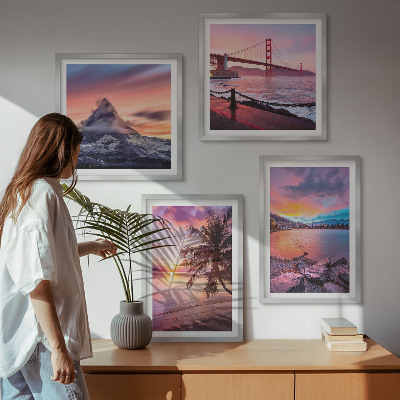 Polyptychon mit rahmen Sonnenuntergangsbrücke Landschaft