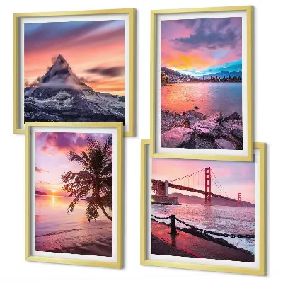 Landschaftsbild Sonnenuntergangsbrücke als gerahmtes Polyptychon
