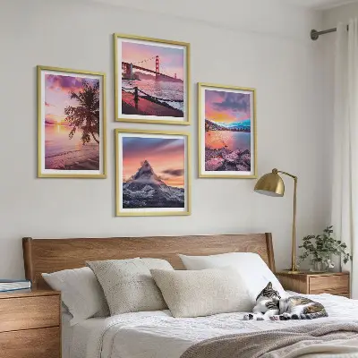 Landschaftsbild Sonnenuntergangsbrücke als gerahmtes Polyptychon